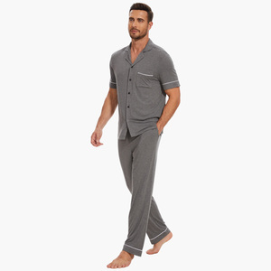 Ensemble de pyjama décontracté et confortable à carreaux, manches courtes, pantalon long, 2 pièces, coton, vêtements de détente pour hommes - Product Image 3