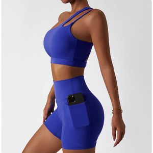 Precio bajo Mujeres de moda Sexy Correa cruzada Impermeable Yoga Wear Set Open Back Sujetador deportivo ajustable - Product Image 6