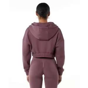 2023 Logo personnalisé femmes haut court sweat à capuche uni sweats à capuche vierges poids lourd 100% coton surdimensionné - Product Image 4