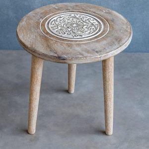 Taburete de Madera Tallada, Plegable, Diseño Artesanal, Acabado Antiguo, Mesa Auxiliar, Florero para Decoración del Hogar o Apartamento - Product Image 2