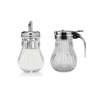 Verseur de sucre Distributeur de sirop de café et de miel Pot en verre Bouteille d'huile de vinaigre Bouteille d'assaisonnement avec couvercle en acier inoxydable