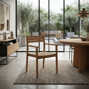 Solid Teak Wood Garden <b>Armchair</b> Horizontal Slatted Seat Natural Finish Outdoor Patio <b>Dining</b> Side Chair Setup Art Decor - Product Image 3