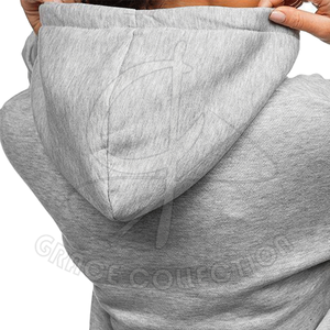Sweat à capuche gris de couleur unie pour femmes personnalisé Peking Street Wear hiver saison col à capuche avec logo avant - Product Image 6