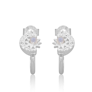 Bisel Set Rainbowmoon Stone Pendientes de piedras preciosas Venta al por mayor Indio Hecho a mano Chapado en oro 925 Pendientes de araña de plata Joyería - Product Image 4