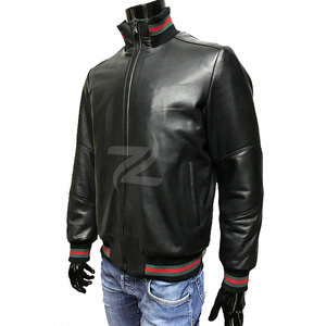 Personalizar hecho a mano de alta calidad de manga larga Street Wear Zip Up hombres 100% chaqueta de cuero negro genuino para hombres - Product Image 2