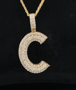 14K oro amarillo y Diamante C inicial colgante Moissanite diamante Hip Hop joyería Iced Out Charm collar regalo de cumpleaños - Product Image 1