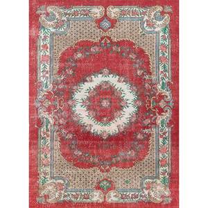 Alfombra de Lana Anudada a Mano de Gran Tamaño, Diseño de Medallón Rojo y Naranja, para Sala de Estar, Pasillo Rectangular, Modelo Pae-2231 - Product Image 1