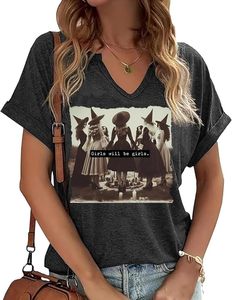 T-shirt à manches courtes pour femme, col en V, motif sorcière d'Halloween, drôle, féministe, Girl Power, 100% coton, hauts d'automne - Product Image 1