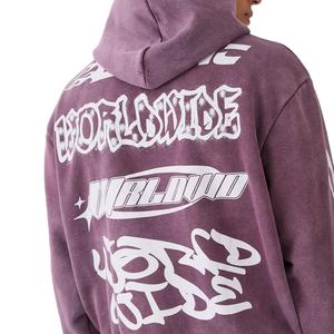 Sweat à capuche surdimensionné Vintage de haute qualité pour hommes 420g mélange de polyester/coton lavage à l'acide sweat fermeture éclair Logo personnalisé XS solide hiver - Product Image 6