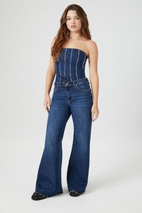 เสื้อสตรีผ้าเดนิมพลอยเทียมเสื้อเกาะอกสำหรับผู้หญิงดีไซน์แบบกำหนดเอง - Product Image 4