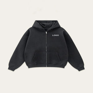 Alta calidad de los hombres 500Gsm grueso cremallera sudaderas con capucha de algodón mezclado de gran tamaño Boxy Fit Crop Zip up personalizado Drop Shoulder Hoodie hombres - Product Image 4