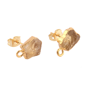 Clous d'oreilles en citrine brute naturelle de haute qualité, plaqué or, connecteurs de clous d'oreilles en pierre de naissance délicate, résultats de connecteurs - Product Image 3