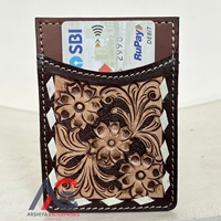 MOQ rendah mewah buatan tangan disesuaikan desain bunga Tooled kulit sapi pemegang kartu ID RTS dompet ramping tempat kartu penutup kartu kredit