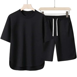 Breathable Short Tracksuit Sets 100% Cotton <b>Men's</b> Sports Blank <b>T</b> <b>Shirt</b> and Shorts Set Contrast High Street Style Summer Wear - Product Image 3
