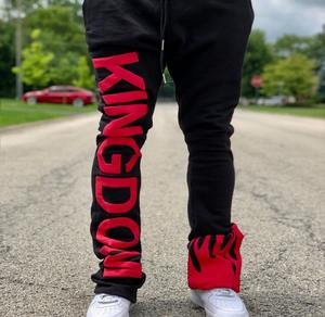 Tendance, vente en gros OEM, pantalons de jogging 100% coton, logo personnalisé, impression sérigraphique, pantalons empilés, streetwear, pantalons de survêtement rayés évasés pour hommes - Product Image 5