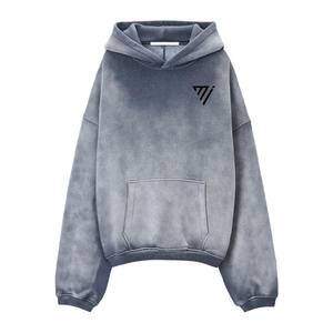 Sweat à capuche 100 % coton délavé à l'acide et délavé dégradé tendance, à épaules tombantes, en polaire chaude, écologique, haute densité, décontracté pour l'hiver - Product Image 1