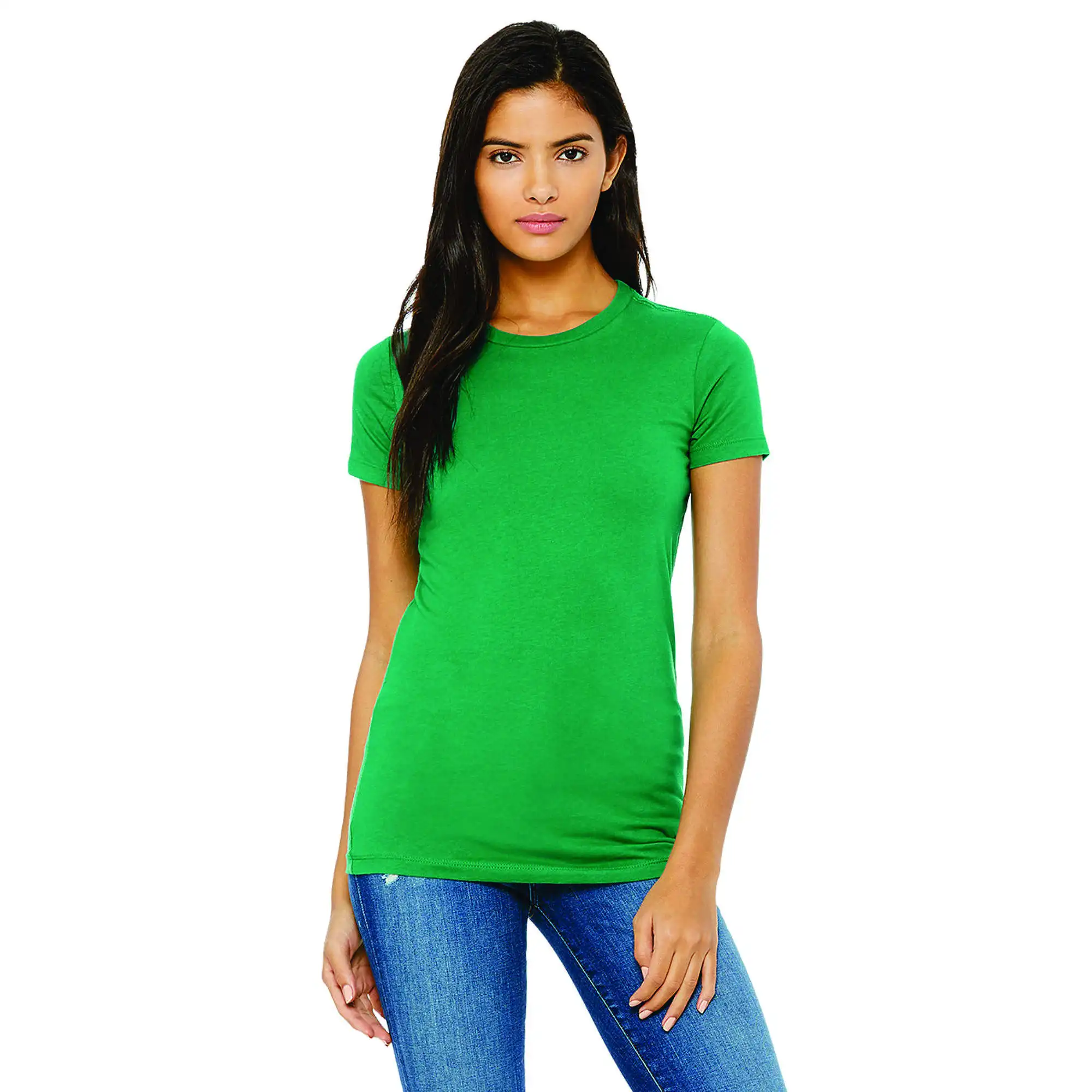 T-shirt Slim da donna a spalla lunga lunghezza del corpo 100% Airlume pettinato e anello in cotone filata 32 4.2 oz in frassino