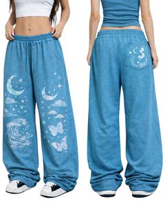 Pantalons de survêtement à jambes larges à imprimé papillon bleu lune personnalisés par le fabricant, vêtements de rue surdimensionnés pour femmes, pantalons de jogging en molleton personnalisés OEM - Product Image 6