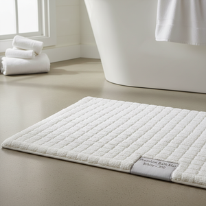 Modern Soft Absorbent 300g Premium <b>Linen</b> <b>Yarn</b> Rectangle Bath Mat with Non-Slip Backing Durable Texture for Home or Hotel Use - Product Image 1