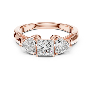 Bague à clous en or blanc 14 carats avec diamant de laboratoire princesse et cœur |   Bague d'anniversaire |   Nouveau diamant cultivé - Product Image 2