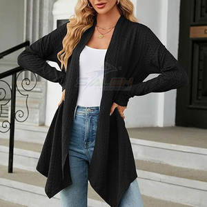 Cárdigan con parte delantera drapeada para mujer con tela elástica y cárdigan de moda de ajuste cómodo con aberturas laterales y silueta suelta - Product Image 6