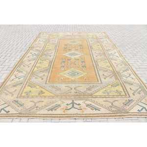 Alfombra Vintage de 8.4x12.5 pies, Alfombra Turca Extra Grande, Alfombra Ikat Amarillo Verde - Product Image 1