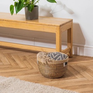 Panier rond en jonc de mer noir et naturel, fait main, pour rangement, vente en gros, écologique, fabriqué au Vietnam - Product Image 4