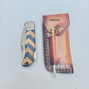 Couteau pliant de poche en acier Damas forgé à la main, étui en cuir, qualité industrielle OEM, garantie 3 ans, cadeau, vente en gros de couteaux - Product Image 4