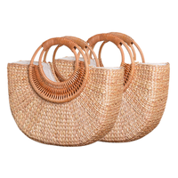 Tas Tangan Kerajinan Tangan dari Eceng Gondok, Model Klasik Bunga, Fashion Musim Panas, Tas Pantai Jerami, Tas Belanja, Tas Wanita, Rotan, Anyaman, TUYET DUNG