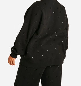 Sudadera de cuello redondo Casual de punto sólido estampado 100% algodón pesado Vintage Oversize manga larga elegante sudadera - Product Image 2