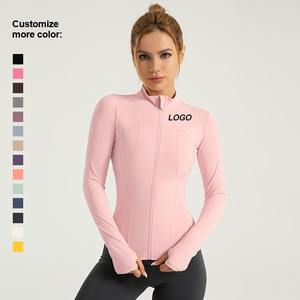 เสื้อแจ็กเก็ตกีฬาแขนยาวระบายอากาศได้ดีมีซิปสำหรับผู้หญิงทรงสลิมฟิตขนาดใหญ่พิเศษออกกำลังกายวิ่งยิมสีพื้น - Product Image 1