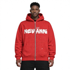 Sudadera con capucha unisex personalizada de invierno con cremallera completa, 100% algodón, con pedrería y bordado desgastado frontal, transpirable y ecológica. - Product Image 5