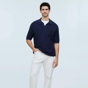 À la mode bleu marine hommes col en V Polo surdimensionné gaufré tricoté plaine décontracté personnalisé marque Logo Golf Polo t-shirt - Product Image 2