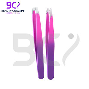 Pince à épiler les sourcils en acier inoxydable à pointe inclinée pour usage quotidien, lot de 4 pièces de qualité supérieure à double teinte - Product Image 2