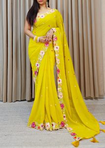 Nhà thiết kế đẹp <span class=keywords><strong>georgette</strong></span> lụa Saree với trình tự và thêu làm việc đám cưới và bên mặc phong cách Pakistan - Product Image 5