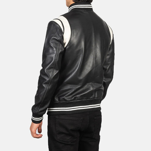 Chaquetas de cuero para hombre Varsity con logotipo personalizado-Premium Retro Snap-Button Bomber Elegante Urban Winter Outerwear Alta calidad - Product Image 2