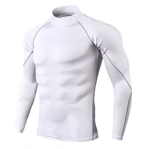 OEM Men's Long Sleeve MMA Rash Guard <b>Mock</b> <b>Neck</b> Custom Logo Fitted Plus Size Breathable Anti-UV Compressed Eco-Friendly Quick Dry - Product Image 2