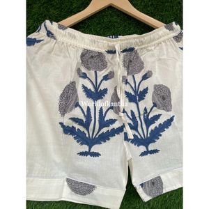 Pantalones cortos de verano con serigrafía Floral de algodón indio para mujer, traje de noche acogedor al por mayor, conjuntos de pijama de talla grande para primavera - Product Image 4