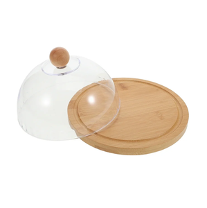 Support à gâteau en bois classique avec dôme en verre support à gâteau en bois personnalisable rond régulier prix compétitif - Product Image 6