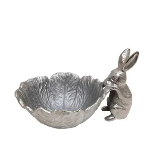 Bol décoratif moderne pour lapin couleur nickel brut en aluminium vaisselle de cuisine faite à la main vente en gros d'usine