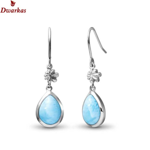 Pendientes Clásicos de Plata de Ley 925 con Piedra Preciosa Natural de Larimar, Pendientes Largos, Fabricante de Pendientes al por Mayor - Product Image 5