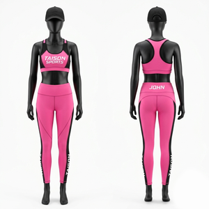 ชุดเลกกิ้งและสปอร์ตบราไนลอนสแปนเด็กซ์พรีเมียม 230 GSM สีเขียวมะกอก ดีไซน์แผงสีดำ ระบายอากาศได้ดี พร้อมโลโก้แบบพิมพ์ร้อนตามสั่ง - Product Image 5