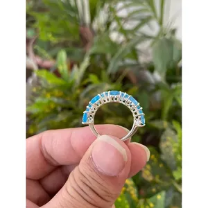 925 Silver <b>Adjustable</b> Heart Band <b>Ring</b> with Blue Topaz Inlay Romantic Fashionable Gemstone <b>Rings</b> Free Size for Lovers by IS - Product Image 5