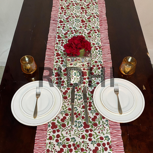 ผ้าปูโต๊ะอาหารผ้าฝ้ายเนื้อนุ่ม 100% พิมพ์ลายด้วยมือ ลายดอกไม้ประดับพลอยแดง งานฝีมือสุดหรู ปรับแต่งได้ ซักเครื่องได้ - Product Image 4