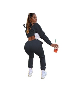 Sporting Lady Cloth <b>Set</b> Cozy Women Solid Streetwear <b>2</b> <b>Piece</b> Pants <b>Set</b> Crop Top Ribbed Two <b>Pieces</b> Hoodie <b>Lounge</b> <b>Set</b> 2025 - Product Image 2
