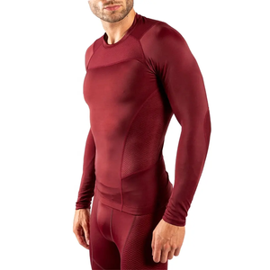Men's Fitted Long Sleeve <b>Compression</b> <b>Shirt</b> Red Moisture Wicking Breathable Quick Dry Stretch Martial Arts Wear - Product Image 2