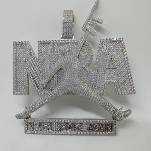 HipHop Ice Out Diamant NRA Logo Personnaliser Pendentif 14K Finition Or Blanc - Product Image 2