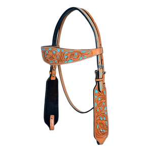Western Horse Headstall Premium Bride en cuir de vachette usiné à la main avec motif floral Équipement d'équitation durable Exportation indienne - Product Image 4