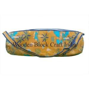 Indian yellow Floral HandBlock Quilted Cotton Fabric LightWeight Luxury Travel Yoga Mat Bag Zipper Closure Shoulder <b>Strap</b> Summer - Product Image 6