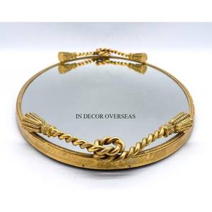 Bandeja para servir de forma redonda con espejo de la mejor calidad con marco de Metal resistente chapado en oro para restaurante y suministros para servir comida de Hotel - Product Image 6